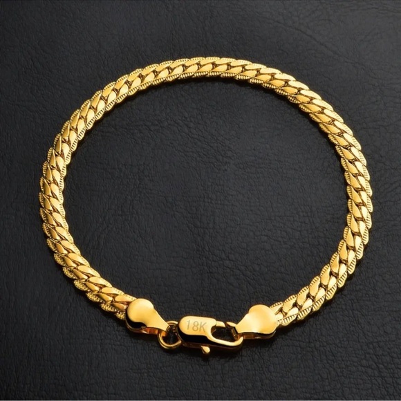 8 Inch 18k Gold Bracelet 5MM Side Chain Bracelet For Woman Man Wedding Jewelry - Picture 3 of 4